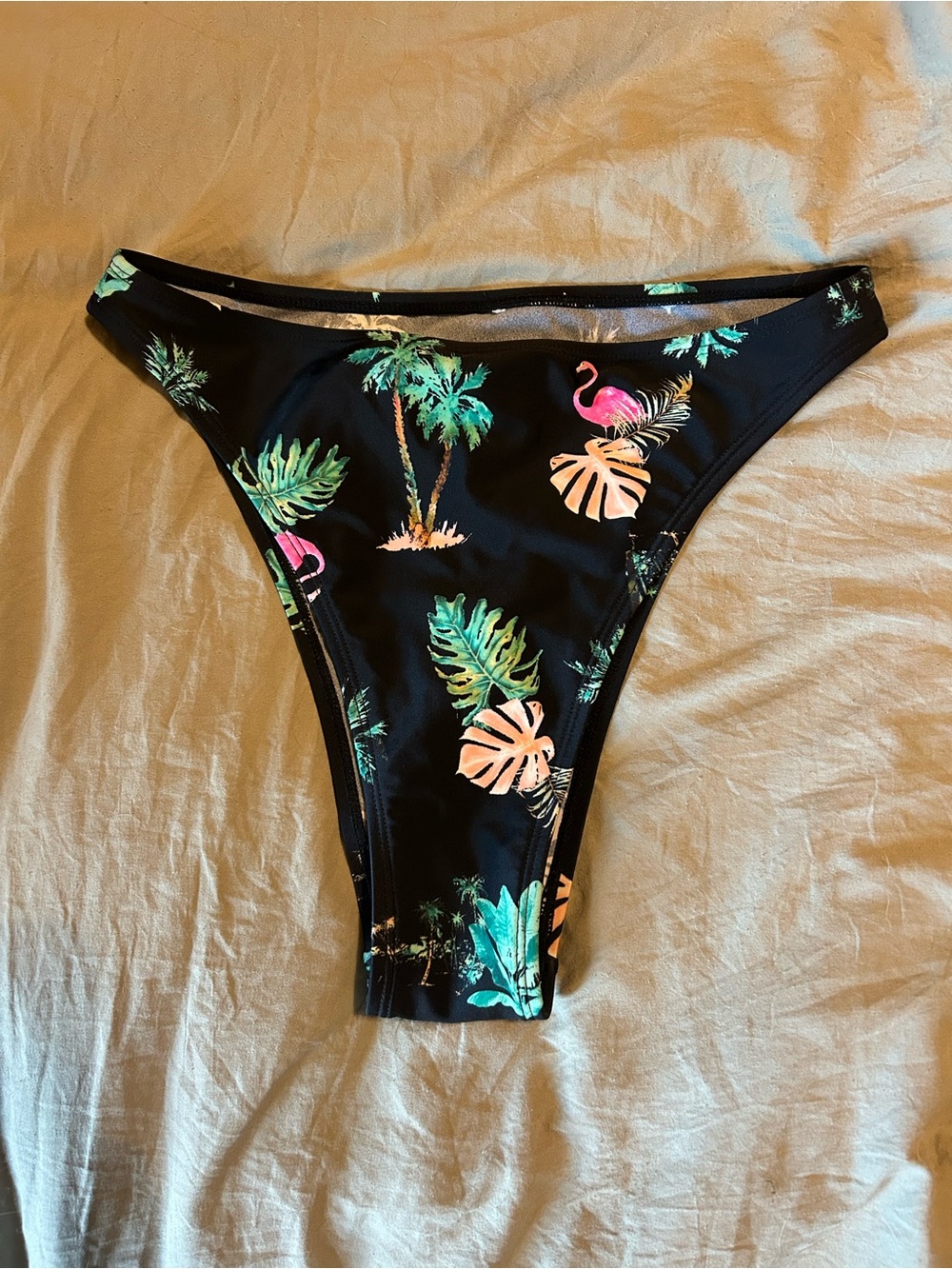 Cupshe Black Tropical Palm & Flamingo Bikini Bottom